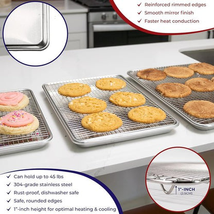 KITCHENATICS Aluminum Baking Pan - Half Sheet with Wire Rack for Easy Cleaning | 13 x 18 Inches, Heavy Duty