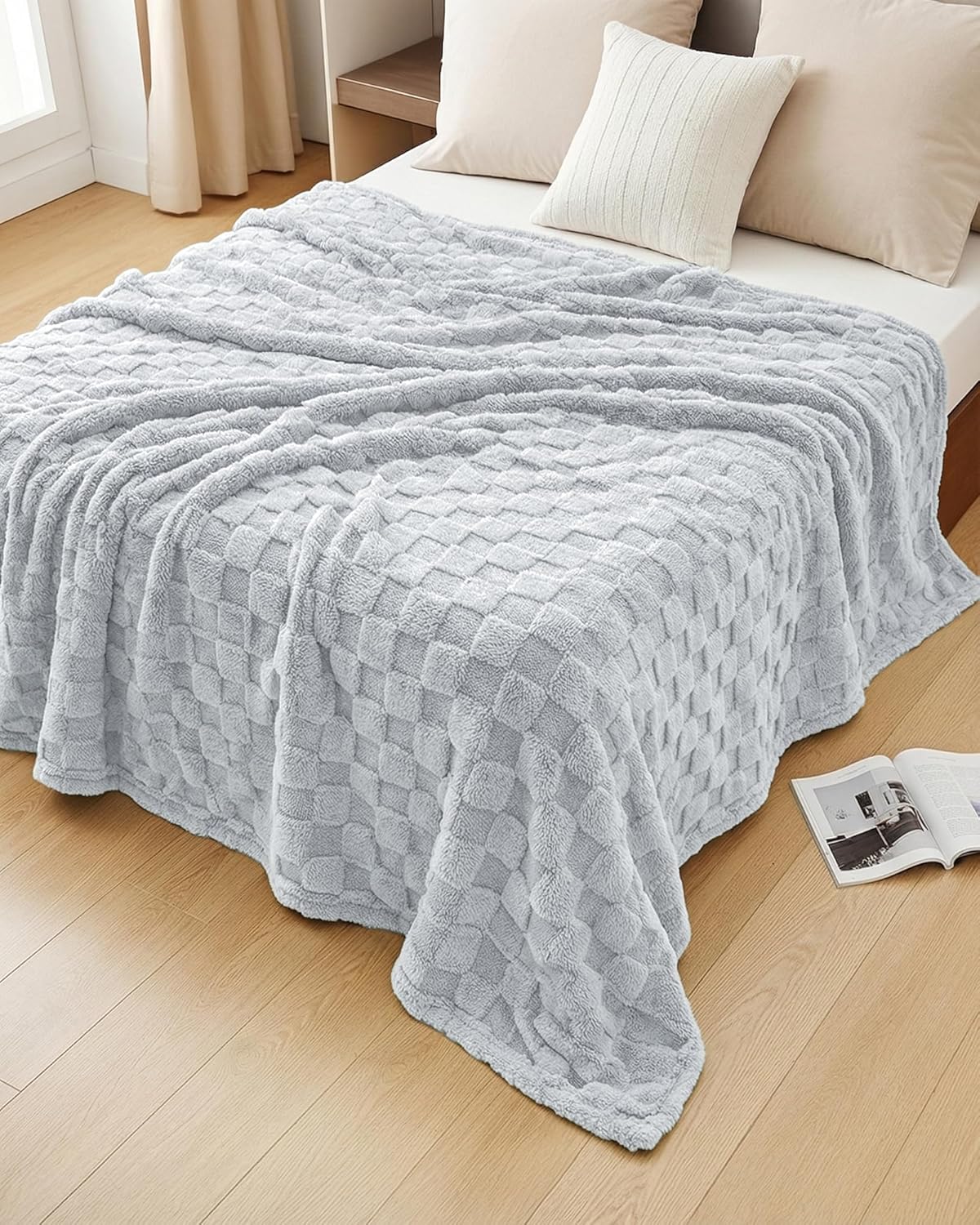 Utopia Bedding Cool Grey Checkered Fleece Throw Blanket - Soft Plush Cozy Design | 50x60 Inches