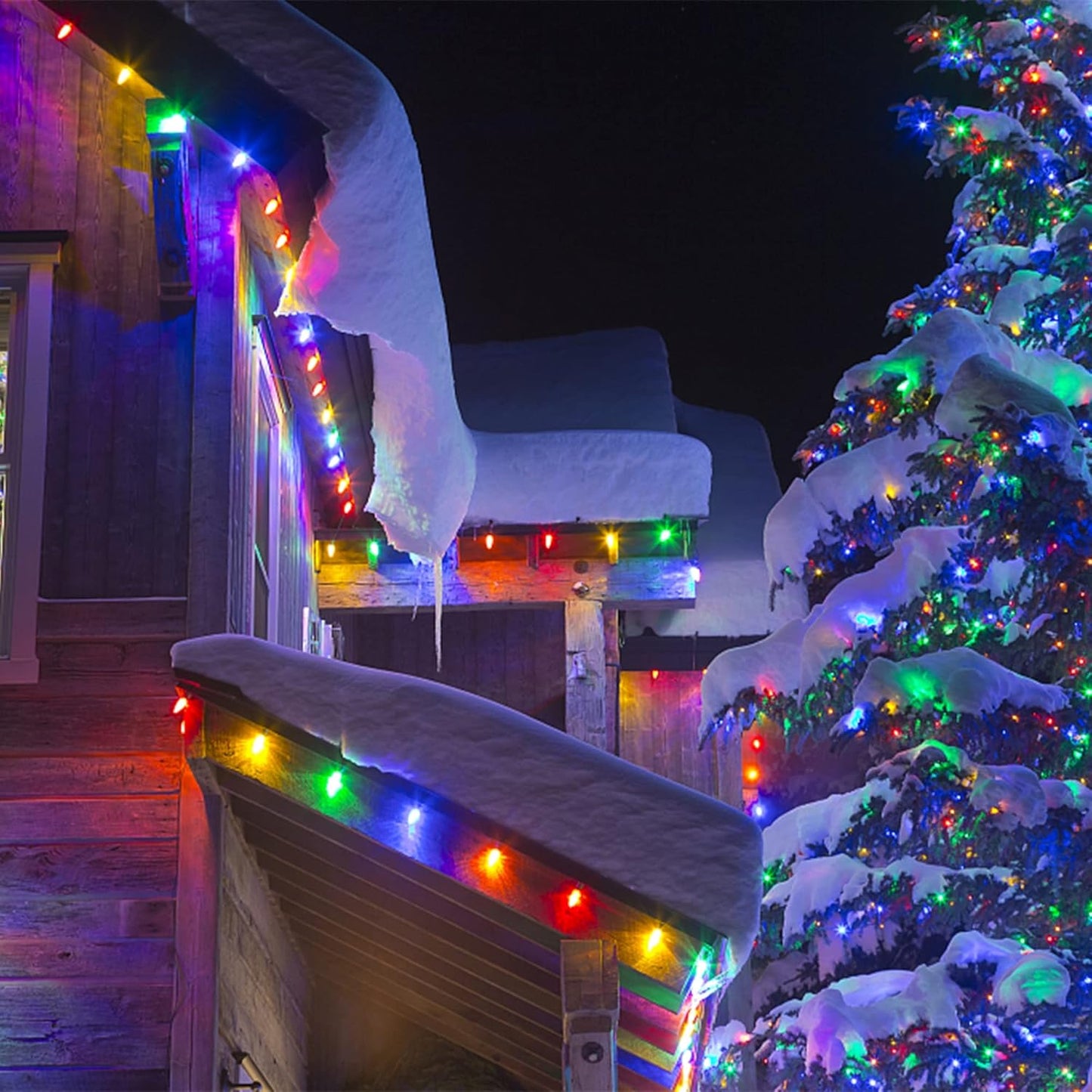 WATERGLIDE Christmas Lights - 33ft 100 LED Multicolor Faceted String Lights | Waterproof & 8 Modes