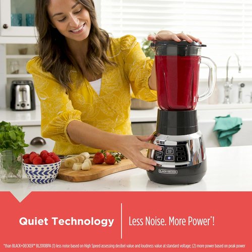 Black+Decker Quiet Blender - 6-Cup Glass Jar, 3 Speeds & Functions, 900W Power | Includes 24-oz Personal Jar