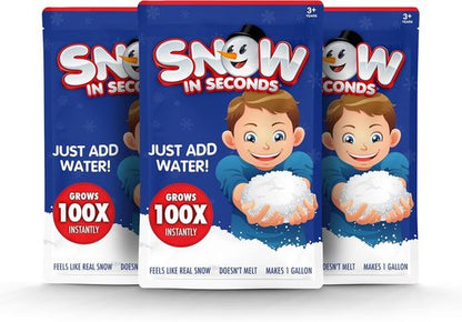 Instant Snow by Snow in Seconds | 3-Pack Artificial Snow - Creates 1 Gallon of Fake Snow Each