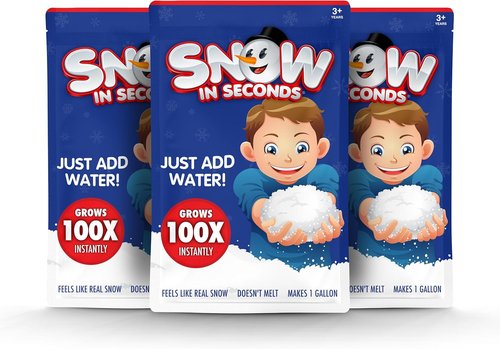 Instant Snow by Snow in Seconds | 3-Pack Artificial Snow - Creates 1 Gallon of Fake Snow Each