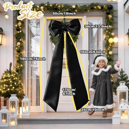 Giant Black Bow Decor - 75x19 Inch Christmas Tree Topper | Elegant Wall Backdrop for Weddings & Parties