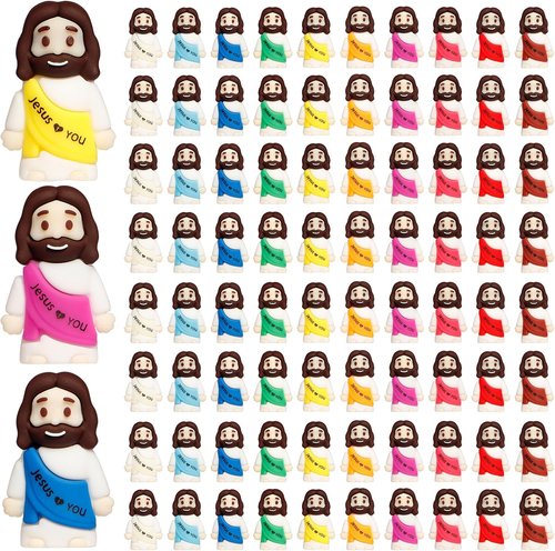 Little Jesus Figures - 80PCS Mini Jesus Figurines in 10 Colors | Perfect for Easter Egg Stuffers & Religious Gifts