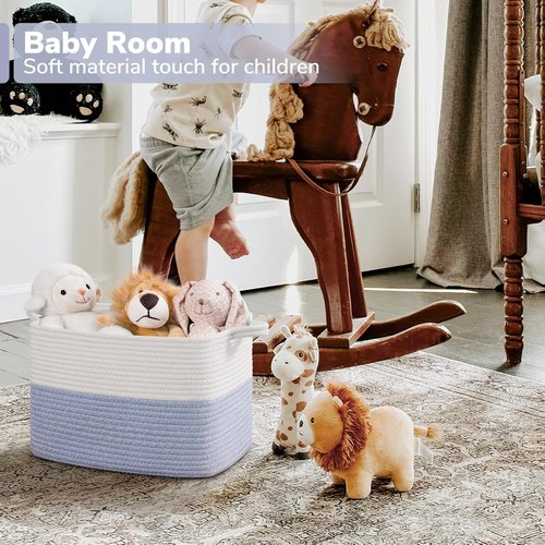 Goodpick Woven Storage Baskets - Stylish Cotton Rope Organizer for Toys & Books | 13"x10"x9", Blue