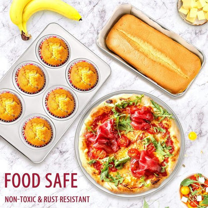 E-far 12-Piece Stainless Steel Bakeware Set - Non-Toxic, Dishwasher Safe Pans for Baking & Cooking