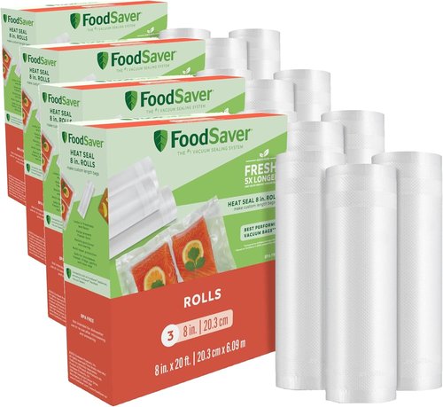FoodSaver Vacuum Sealer Bags - Custom Fit Airtight Storage for Meal Prep & Sous Vide | 8 x 20" (Pack of 12)