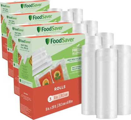 FoodSaver Vacuum Sealer Bags - Custom Fit Airtight Storage for Meal Prep & Sous Vide | 8 x 20" (Pack of 12)