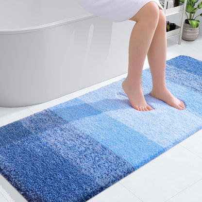 OLANLY Bathroom Runner Rug - Extra Soft Microfiber Mat 59x24 | Quick Dry & Rubber Backing in Light Royal Blue