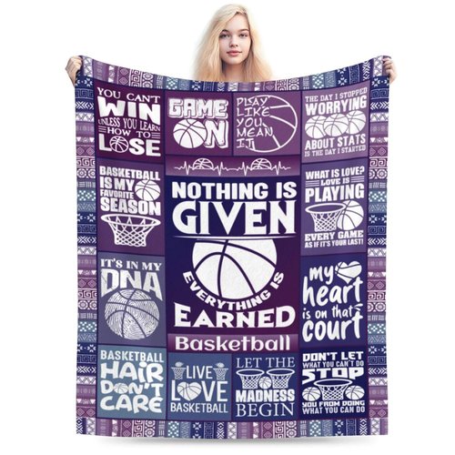 Homieblanket Basketball Blanket for Women Men, Cool Basketball Themed Design Printed Purple Throw Blankets for Teens Adults Lap, Chair Sofa, Soft Fleece Cozy Blanket, 50"x 60"