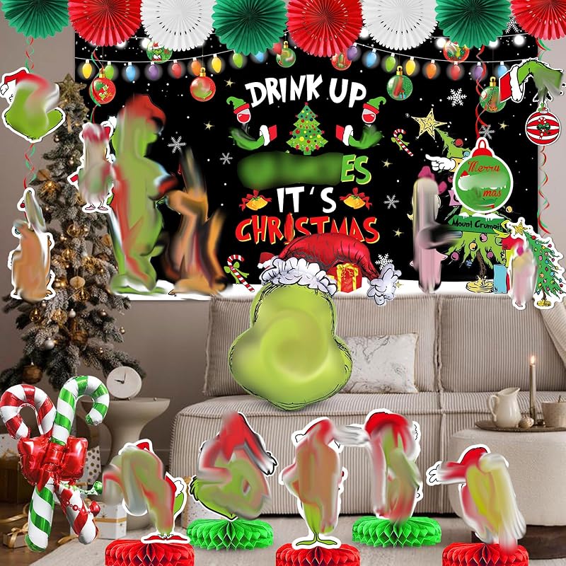Green Drink Up Christmas Banner Backdrop Set – Naughty Friendsmas Decor