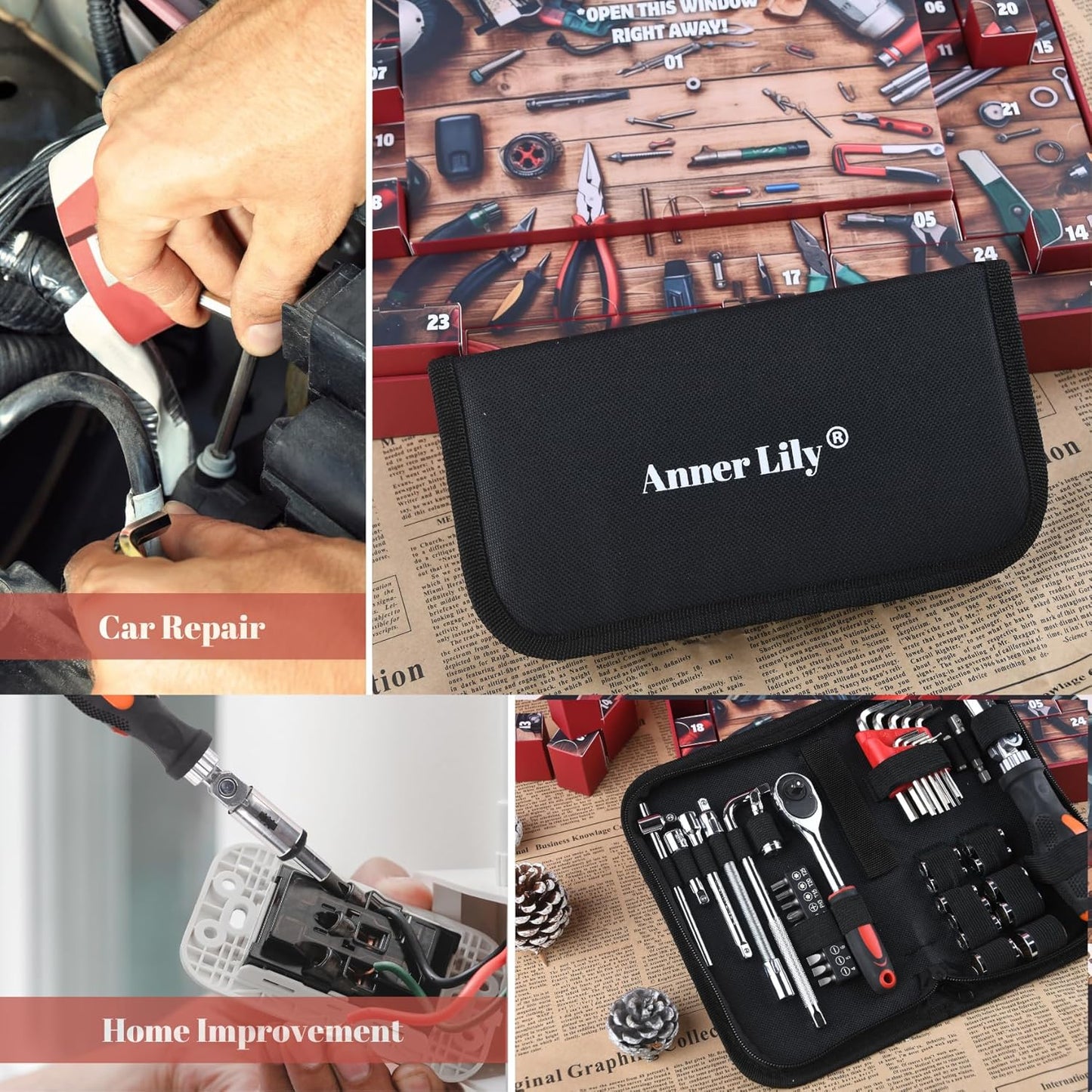 Tool Advent Calendar - 24-Day Mechanics Tools Set for Men | Perfect Christmas Gift for Automotive Enthusiasts