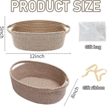 JMvicyroam Woven Storage Baskets - Small Rope Bins with Handles for Organizing Shelves & Closets | 2-Pack