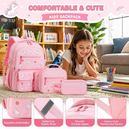 Kids' 3-Piece Backpack Set with Lunch Bag & Pencil Case - Pink Unicorn