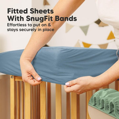2-Pack Waterproof Crib Mattress Protector Cover Fitted - Quiet Baby Crib Mattress Pad Sheets, 52" x 28" Soft Quilted Cotton Baby Sheet, Machine Washable, Easy Fit, Durable (Lagoon/Quin)