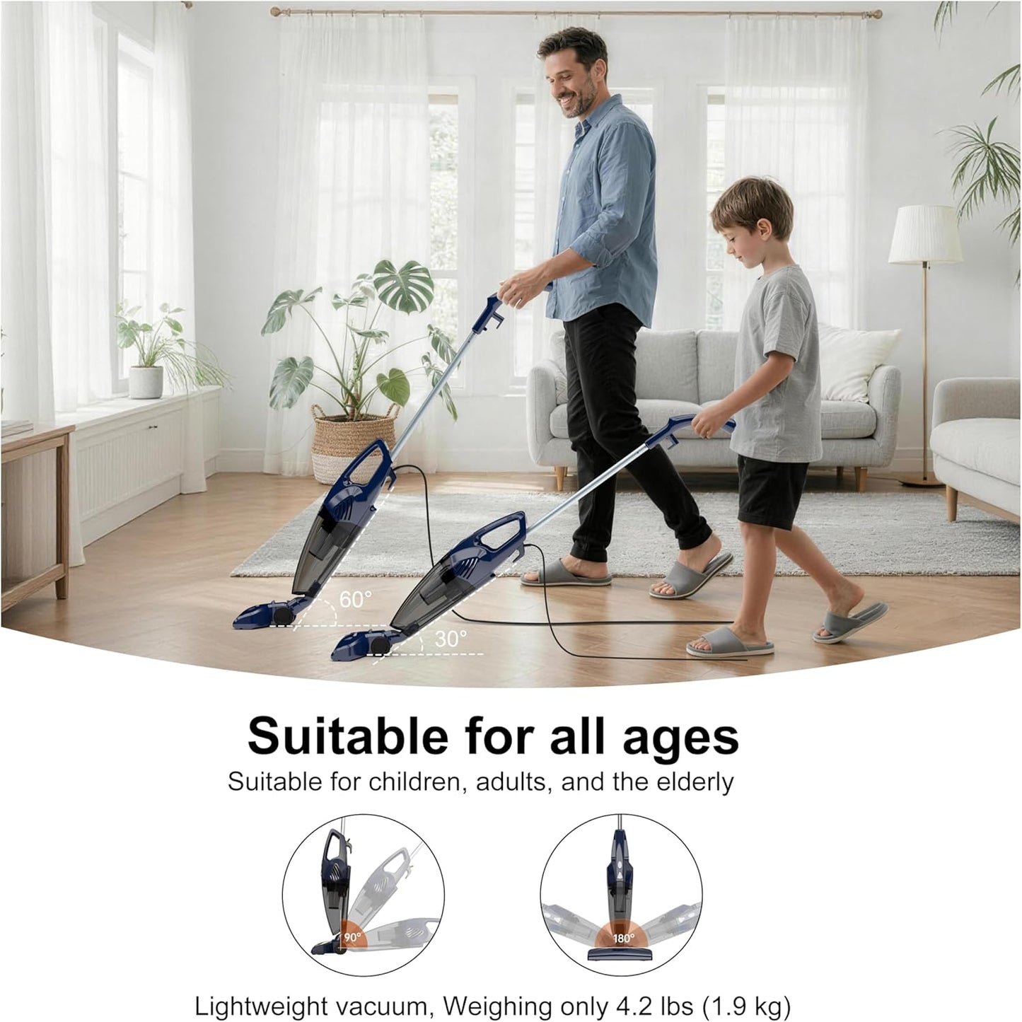 Skiennix Corded Stick Vacuum Cleaner - 3-in-1 Handheld Design with 180° Steering & 14KPA Suction for Pet Hair