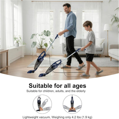Skiennix Corded Stick Vacuum Cleaner - 3-in-1 Handheld Design with 180° Steering & 14KPA Suction for Pet Hair