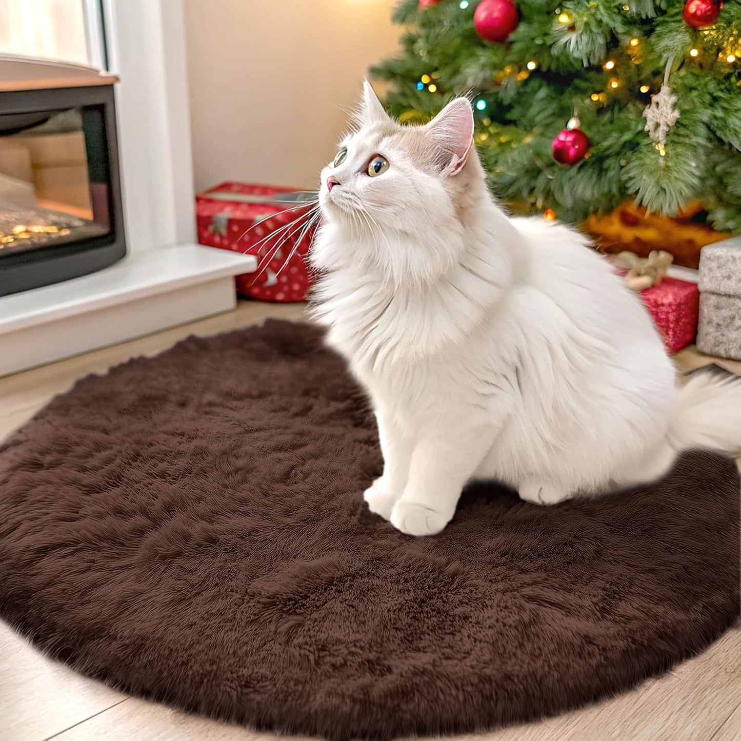 OLANLY Round Coffee Area Rug - Soft, Fluffy, Machine Washable 2 ft Circle Carpet for Bedroom & Living Room Decor