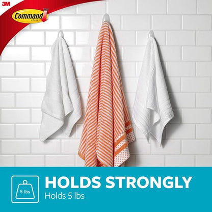 Command Bath Large Towel Hook Set - 3 Large Clear Frosted Hooks with Water-Resistant Strips for Damage-Free Organization