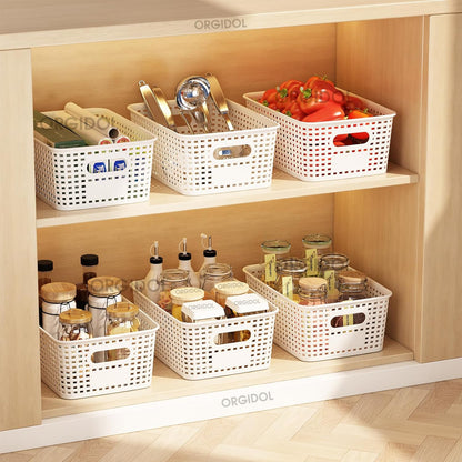 ORGIDOL Plastic Storage Baskets - 10 Pack Stackable Bins with Lids for Organizing | White