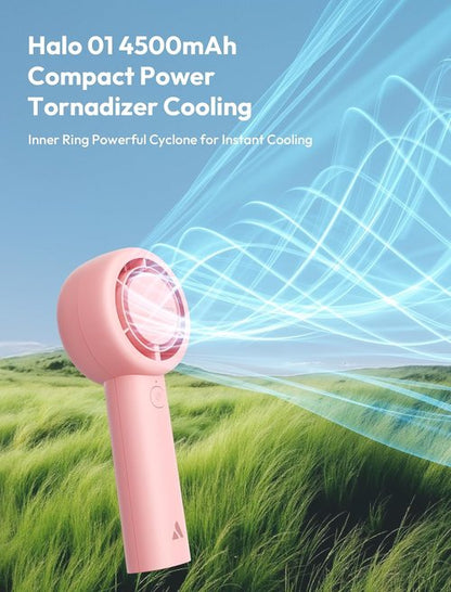 Aecooly Portable Handheld Turbo Fan - 24H Cooling, 5-Speed USB Rechargeable Mini Fan | Pink for Travel & Home