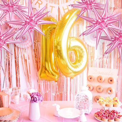 PartyWoo Pink Star Foil Balloons - 6-Piece Mylar Set for Birthday, Gender Reveal, and Wedding Decor | 22-Inch Sizes