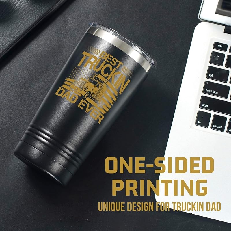 20 oz Stainless Steel Insulated Tumbler - Best Truckin Dad Ever Gift for Truck Driver Dad