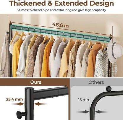 HYSEYY Heavy Duty Rolling Clothes Rack - 420 LBS Capacity, Portable Metal Garment Rack, Black, 48 Inches