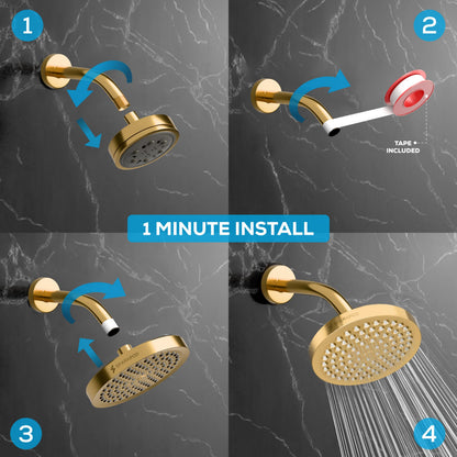 SparkPod Shower Head - High Pressure Rain - Premium Quality Luxury Design - Easy Clean Adjustable Replacement for Your Bathroom Shower Heads (Egyptian Gold, 6 Inch Round)