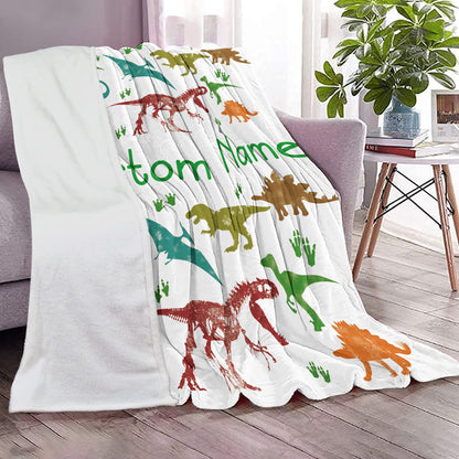 Dinosaur Blanket with Name for Boys, Custom Dinosaur Blanket, Personalized Jurassic Dinosaur Throw Blanket for Toddler, Flannel Customized Dino Swadding Blanket for Birthday, Baby Shower 40x30 Inch