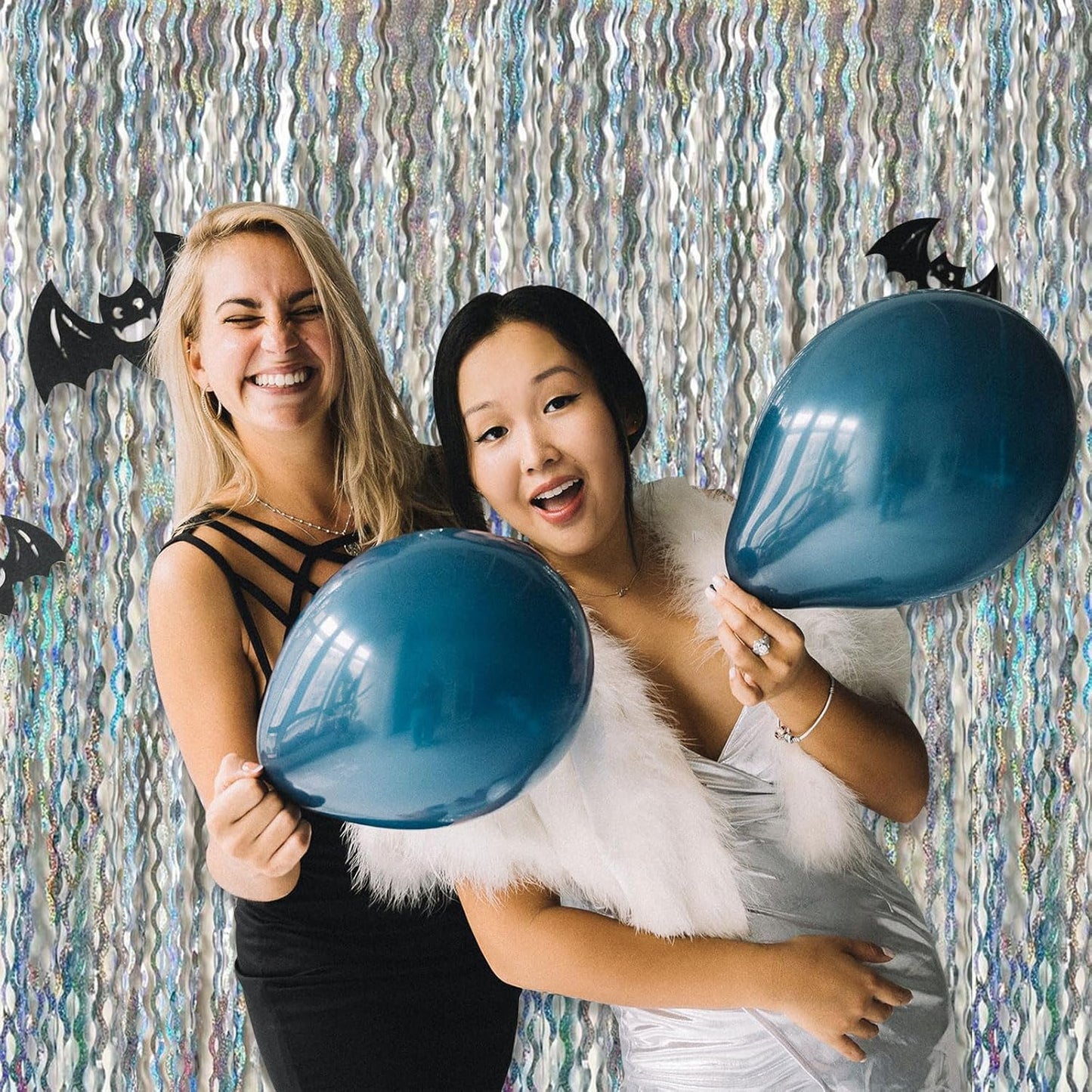 Skiennix Tinsel Foil Fringe Curtains - Sparkling Wavy Backdrop for Party Decorations | Photo Booth Props