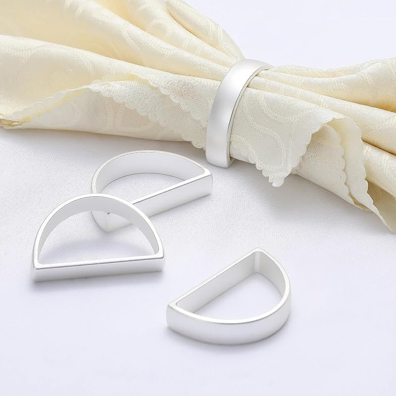 Napkin Rings Set of 8 – Metal Silver D-Shape, For Fall & Holiday Tables – 8+ Silver Variant