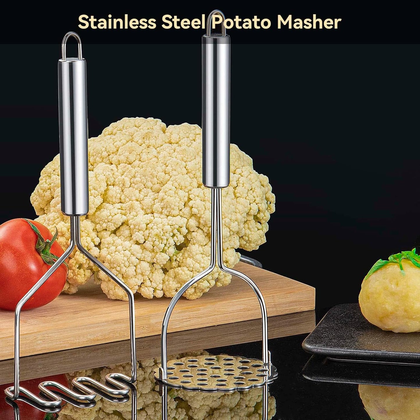 Skiennix Potato Smasher - Stainless Steel Masher for Perfectly Mashed Potatoes & Avocados | 2 Pcs Set