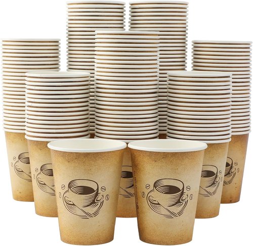 Clawsoff 300 Pack 12oz Disposable Paper Coffee Cups - Retro Design, Leak-Proof for Hot or Cold Beverages