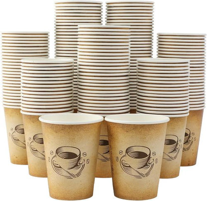 Clawsoff 300 Pack 12oz Disposable Paper Coffee Cups - Retro Design, Leak-Proof for Hot or Cold Beverages