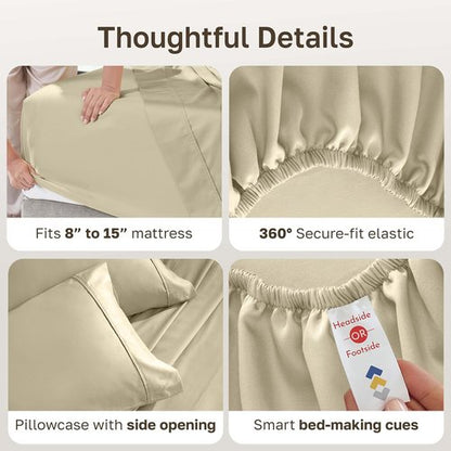 California Design Den Twin Bed Sheets Set - 100% Cotton, 400 Thread Count, Silky Smooth & Breathable - Beige