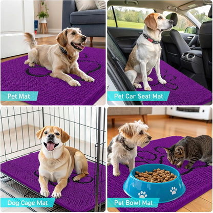 OLANLY Dog Door Mat - Absorbent Non-Slip Mud Mat for Paws | 48x30 Inches, Quick Dry Chenille, Purple