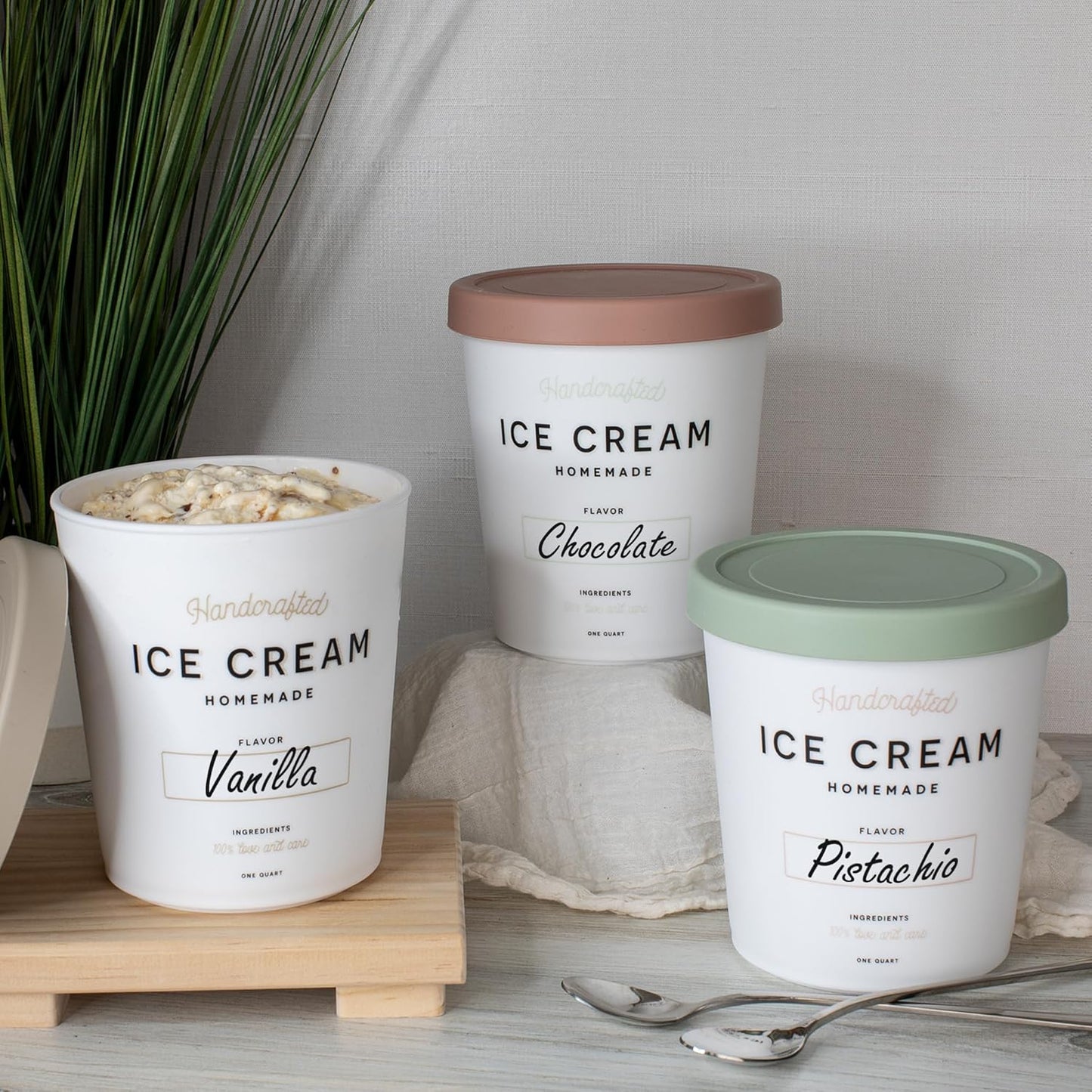 ZICOTO Reusable Ice Cream Containers Set - 3 Stackable 1-Quart Storage for Sorbet, Yogurt & Gelato