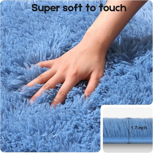Fluffy Blue Area Rug by [Brand Name] - Soft Shag Carpet for Kids' Rooms | Non-Slip, 2ft x 3ft