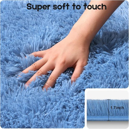 Fluffy Blue Area Rug by [Brand Name] - Soft Shag Carpet for Kids' Rooms | Non-Slip, 2ft x 3ft