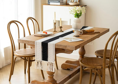 Shadow Black 12x90 In. Farmhouse Table Runner - Boho Bohemian Silk Polyester Cotton, 90" Long
