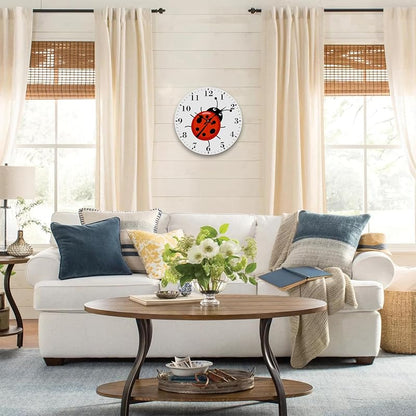 12" Silent Round Wall Clock with Cute Ladybug Design - Non-Ticking