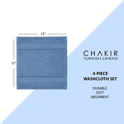 Chakir Turkish Linens | Hotel & Spa Quality 100% Cotton Premium Turkish Towels | Soft & Absorbent (4-Piece Washcloths, Wedgewood)