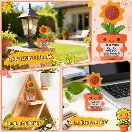 4THFARMES Inspirational Sunflower Figurine - Get Well Soon Gift for Friends & Coworkers | Stress Relief Desk Decor