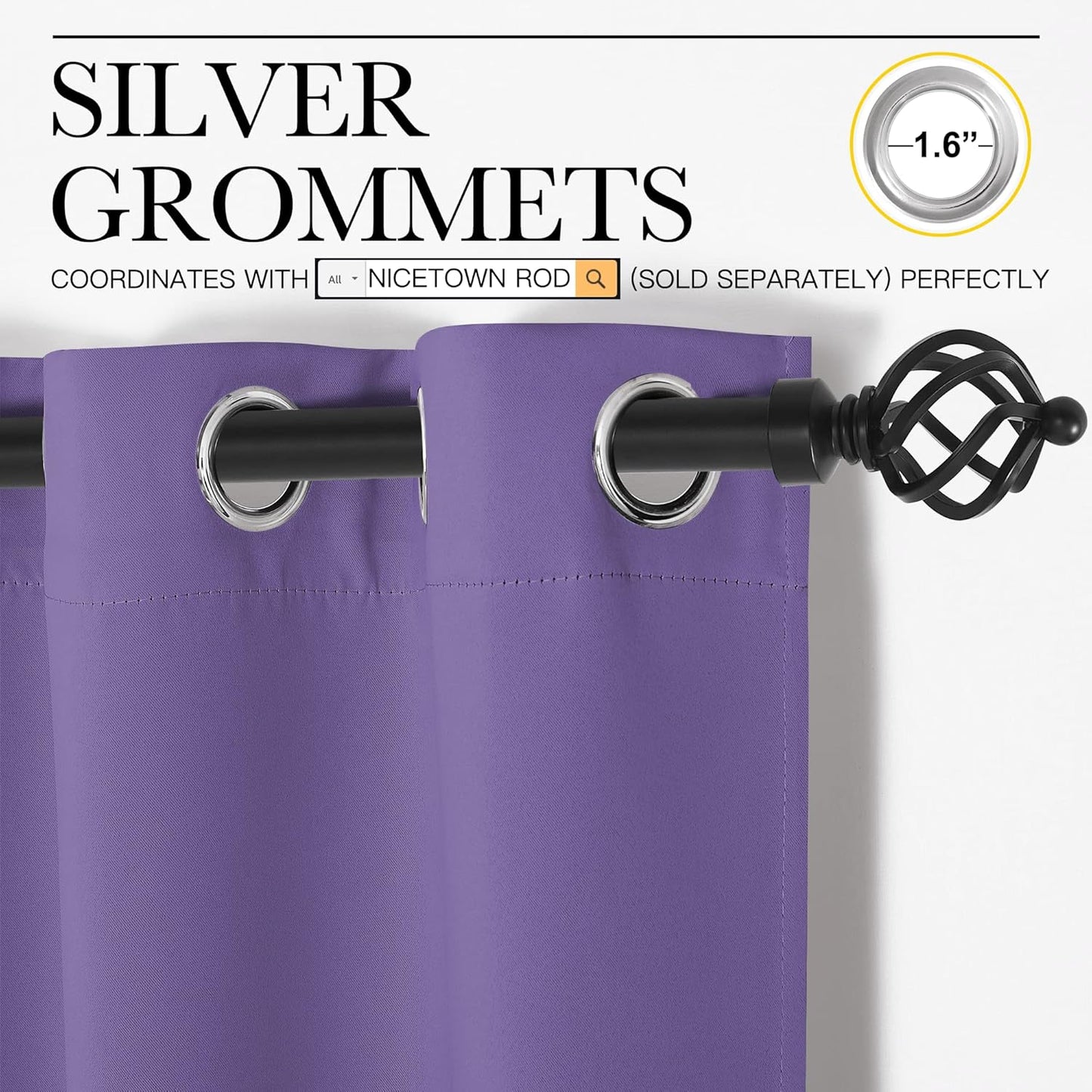 NICETOWN Blackout Curtain Panels - Thermal Insulated Grommet Drapes for Basement | Lilac Purple, 34x84" (1 Pair)