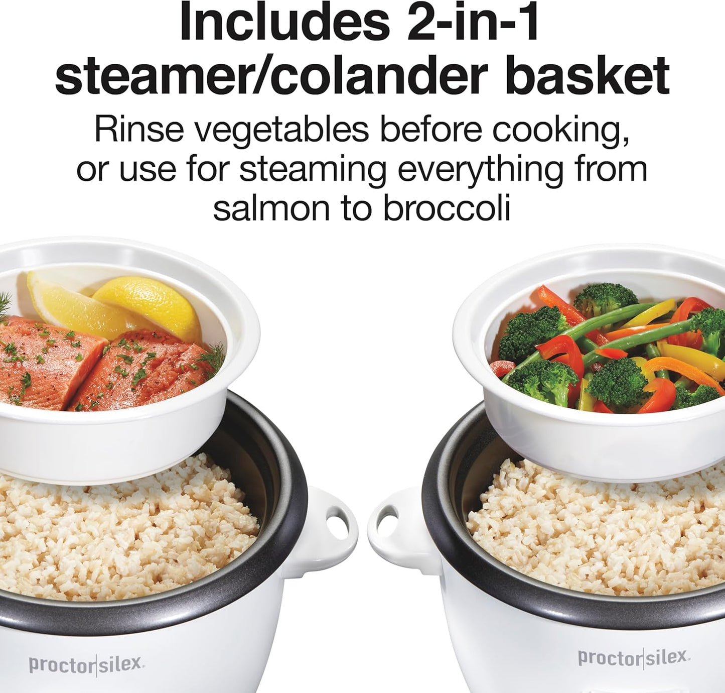 Proctor Silex Rice Cooker & Food Steamer - 10 Cups Cooked Capacity, Includes Steam Basket, White