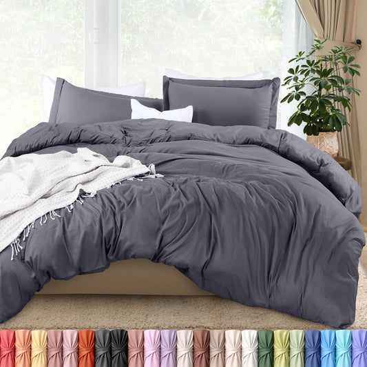 Utopia Bedding Duvet Cover Set - Queen Size 3-Piece with Zipper Closure | Grey 90x90 Inches & 2 Pillow Shams