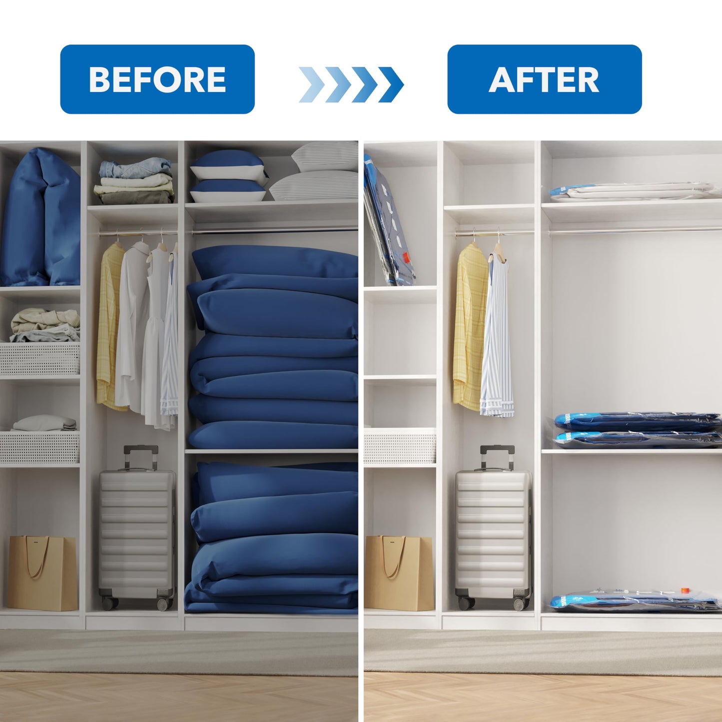 Vacuum Storage Bags with Electric Air Pump 24 Combo (5 Jumbo/5 Large/5 Medium/5 Small/4 Roll), Space Saver Sealer Bags, Airtight Compression Bags for Clothes, Pillows, Comforters, Blankets, Bedding