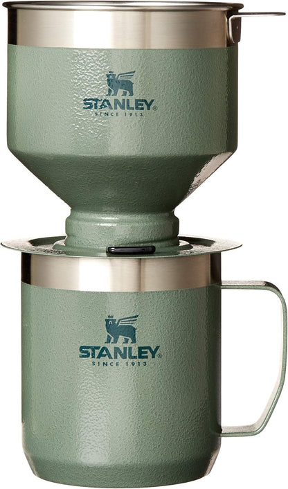 STANLEY Perfect Brew Pour Over Set - 12 oz Insulated Camp Mug with Lid & Reusable Filter | BPA-Free Hammertone Green