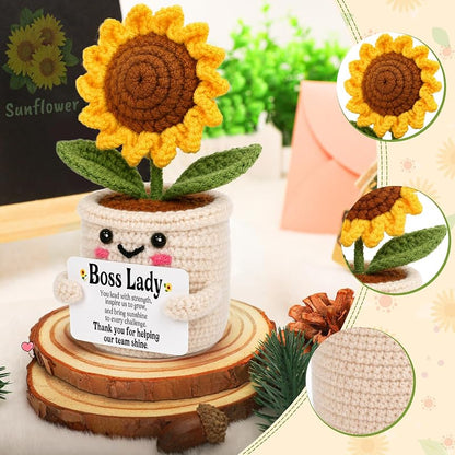 Boss Lady Sunflower Crochet Gift - Thank You Card Included (Variation: Boss_shine)